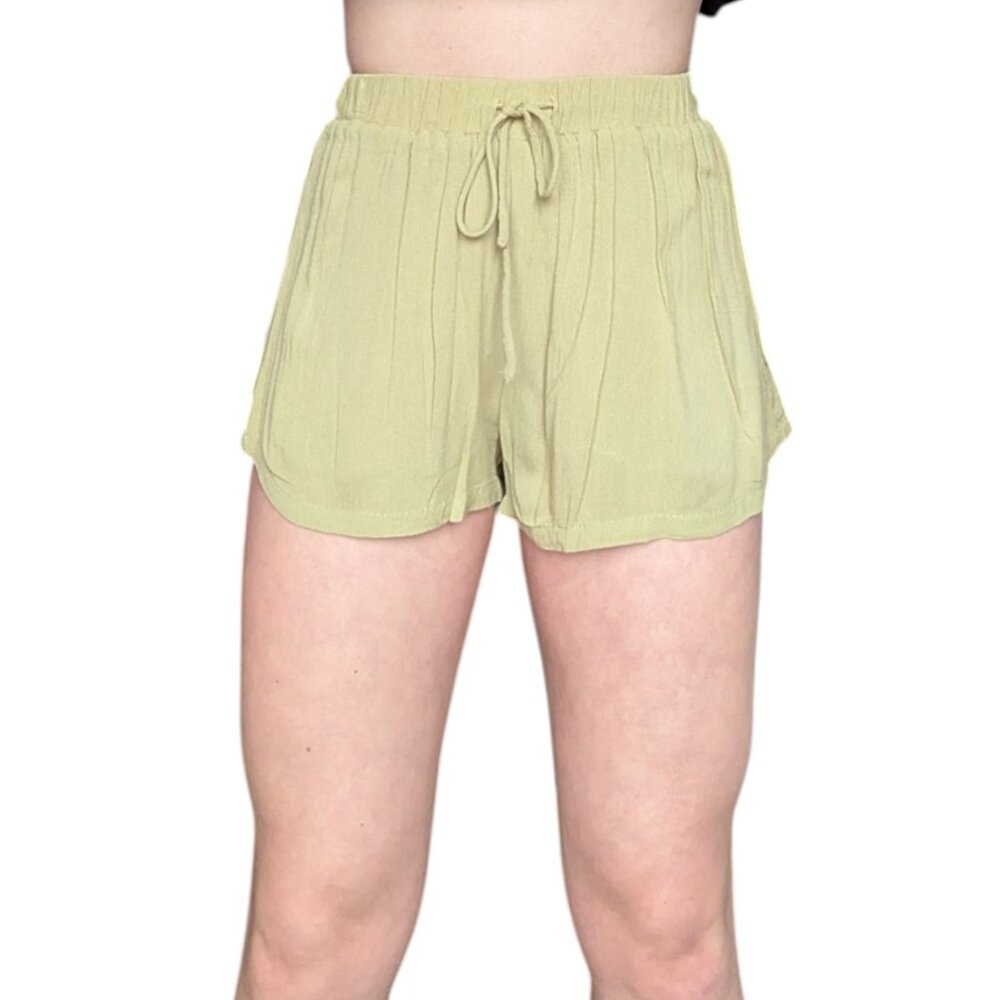 White Fox Boutique Light Green Flowy Summer Shorts with Draw String Women S
